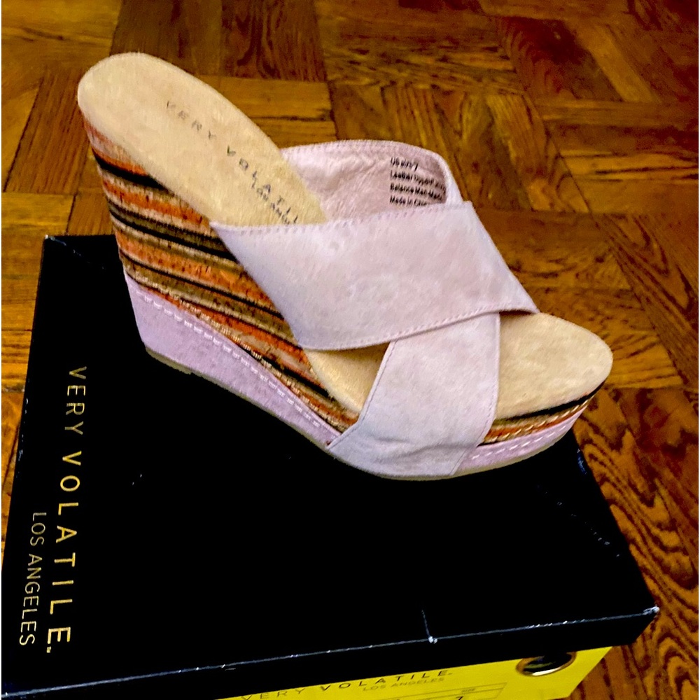 Volatile Raffia Rainbow Wedge Platform Espadrille Sandal